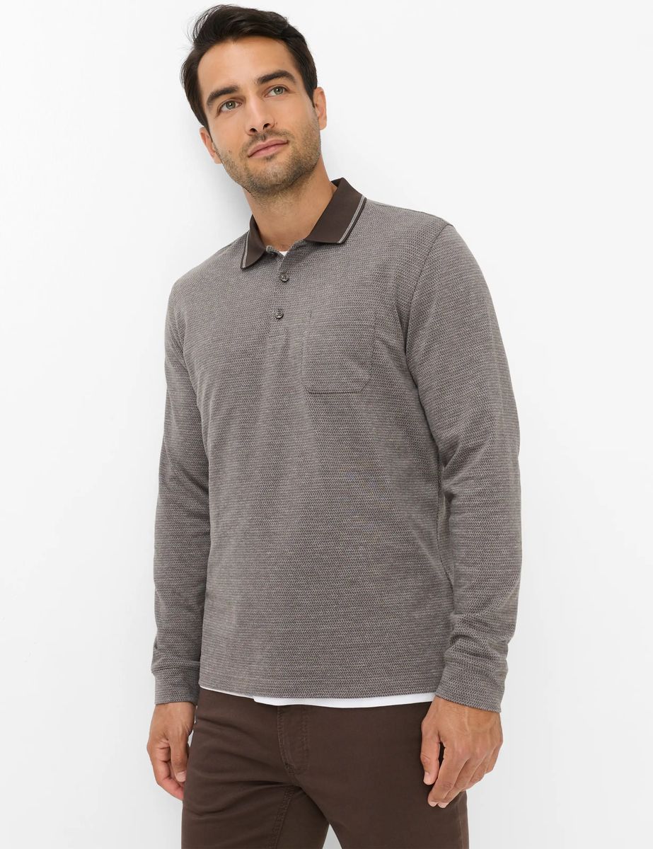 Strukturiertes Langarm-Poloshirt