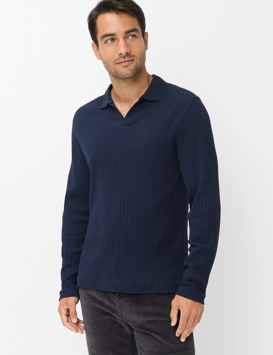 Geripptes Langarm-Polo aus Strick