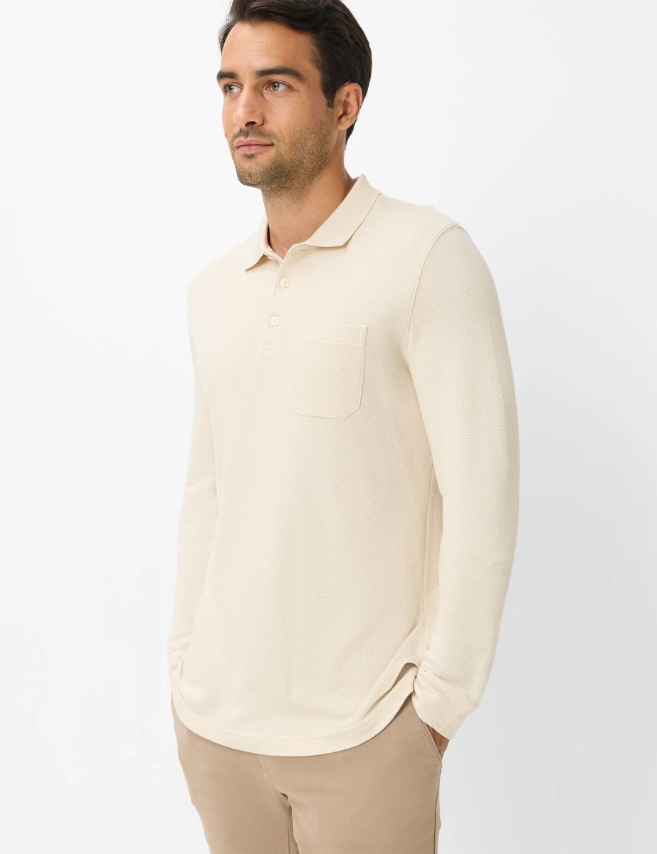 Strukturiertes Langarm-Poloshirt mit Tasche