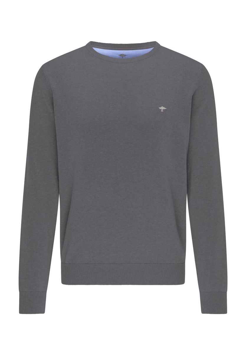 Klassischer grauer Baumwoll-Strickpullover mit Rundhalsausschnitt