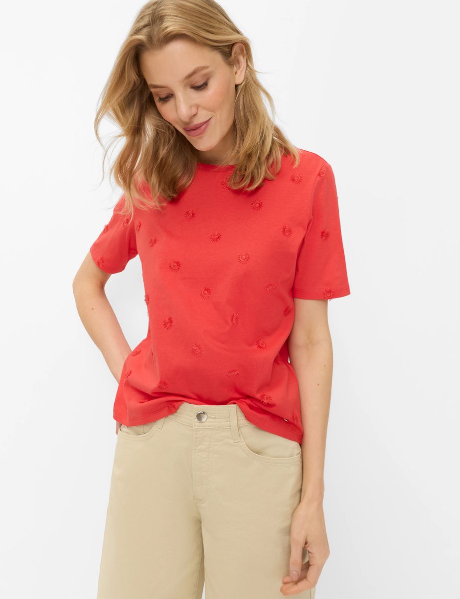 Baumwollshirt mit 3D-Blumenstickerei