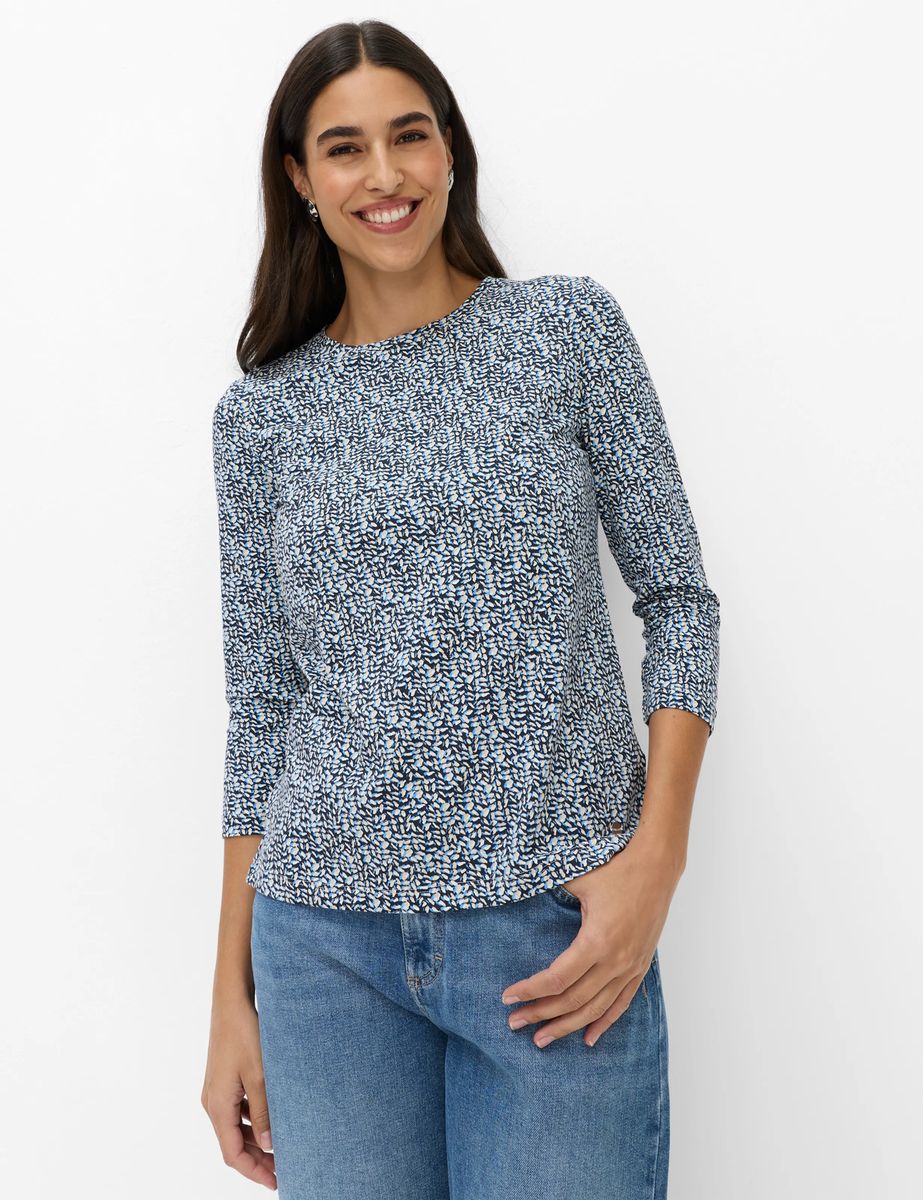 Jersey-Shirt mit Blatt-Allover-Print