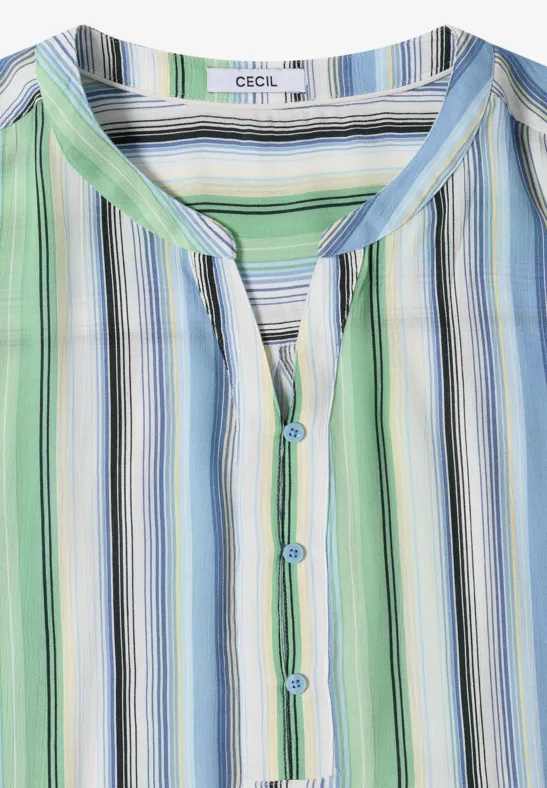 Mehrfarbig gestreifte Bluse mit Schlitz-Ausschnitt