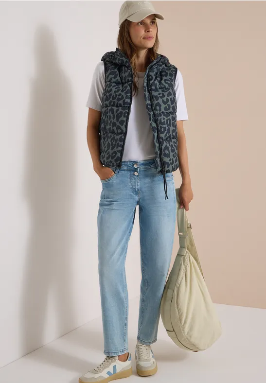 Gesteppte Kapuzenweste mit Animalprint