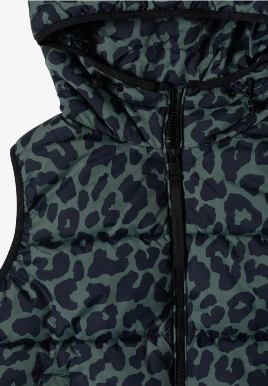 Gesteppte Kapuzenweste mit Animalprint