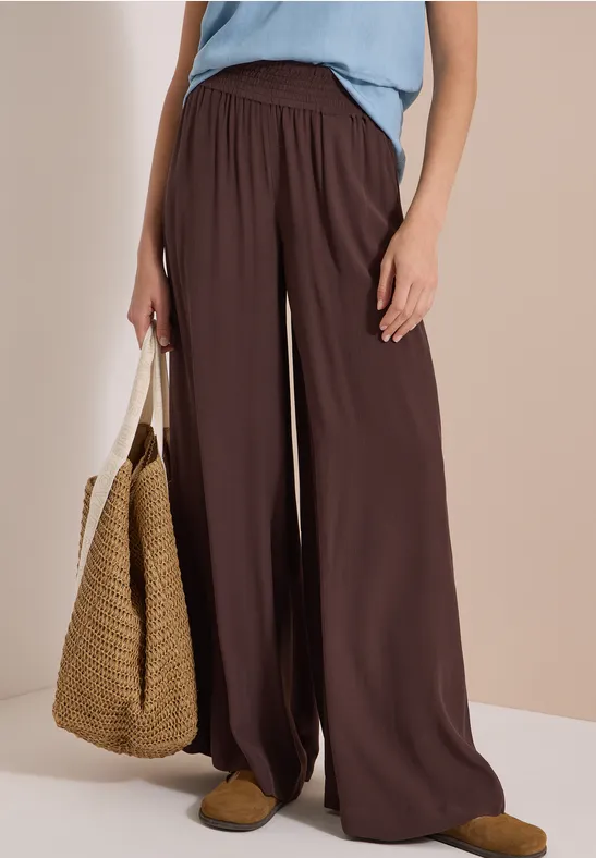 Hochtaillierte Wide-Leg Viskosehose