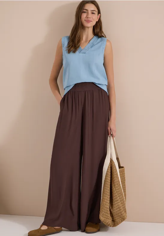 Hochtaillierte Wide-Leg Viskosehose