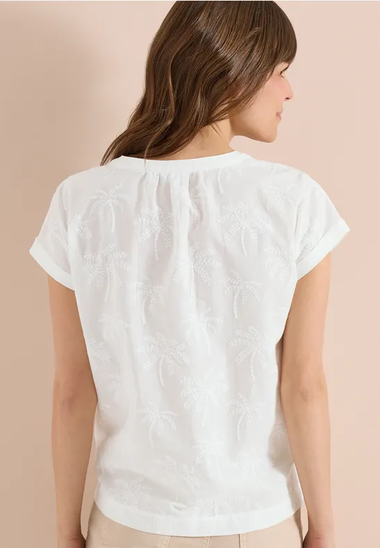 Baumwollbluse mit Palmen-Stickerei