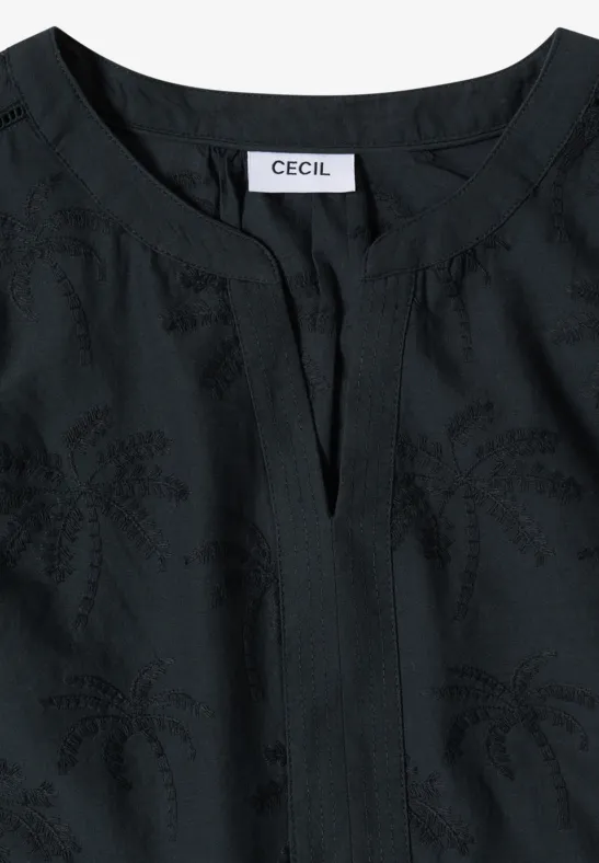 Baumwollbluse mit Palmen-Stickerei