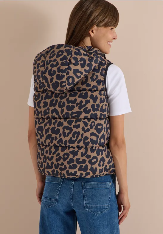 Steppweste mit Kapuze und Leoprint