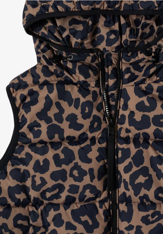 Steppweste mit Kapuze und Leoprint