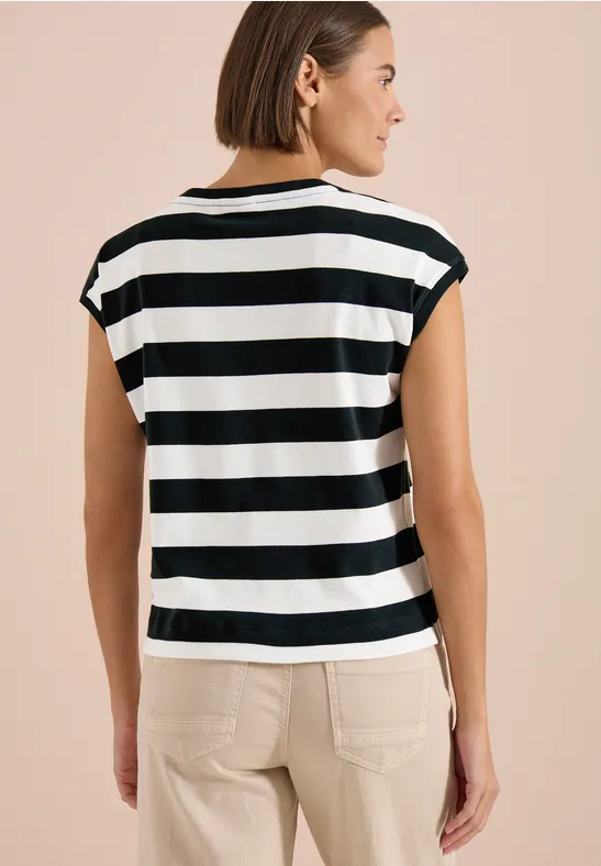 Gestreiftes T-Shirt mit Rundprint