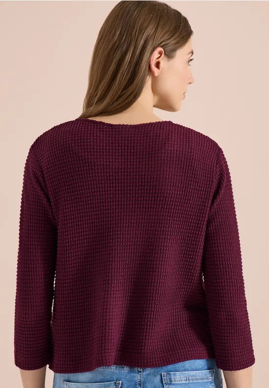 Strukturierte Offene 3/4-Arm Strickjacke