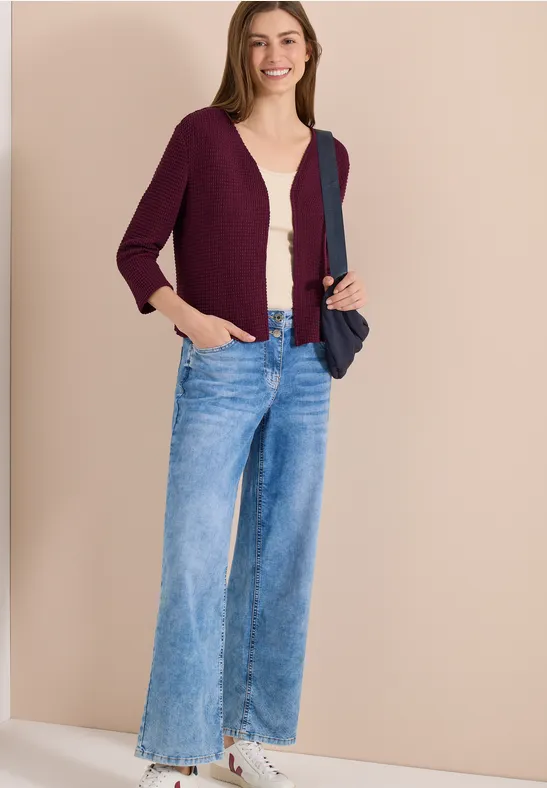 Strukturierte Offene 3/4-Arm Strickjacke