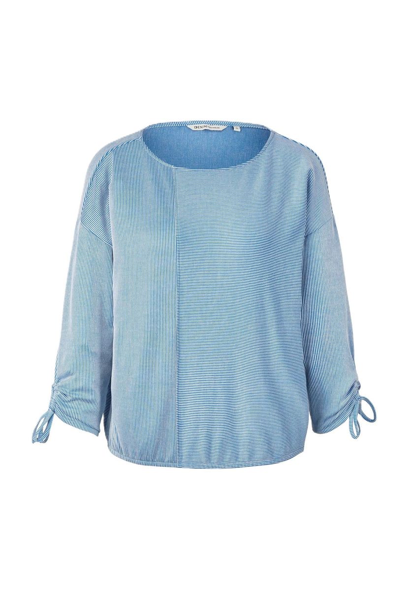 Gestreiftes Jacquard 7/8-Ärmel Oberteil