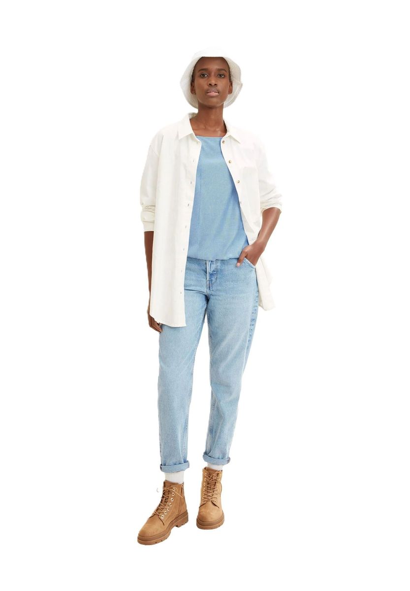 Gestreiftes Jacquard 7/8-Ärmel Oberteil