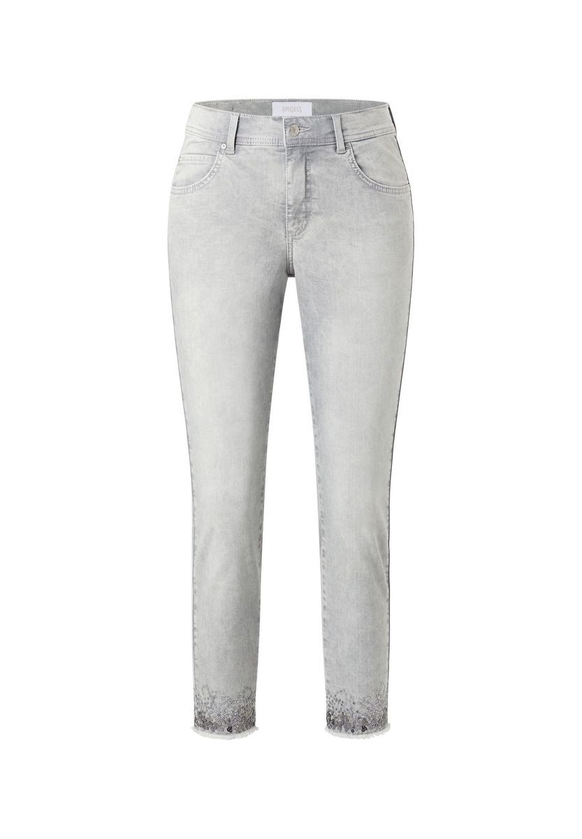 Schlank geschnittene Cropped-Jeans mit Fransen