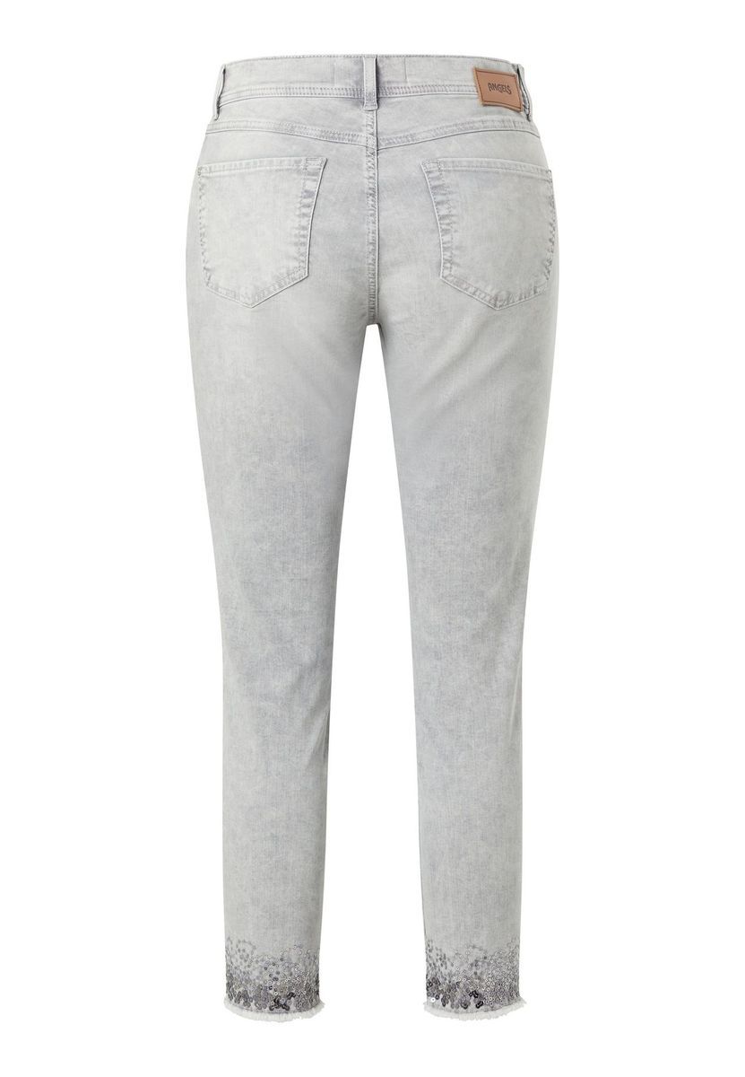 Schlank geschnittene Cropped-Jeans mit Fransen