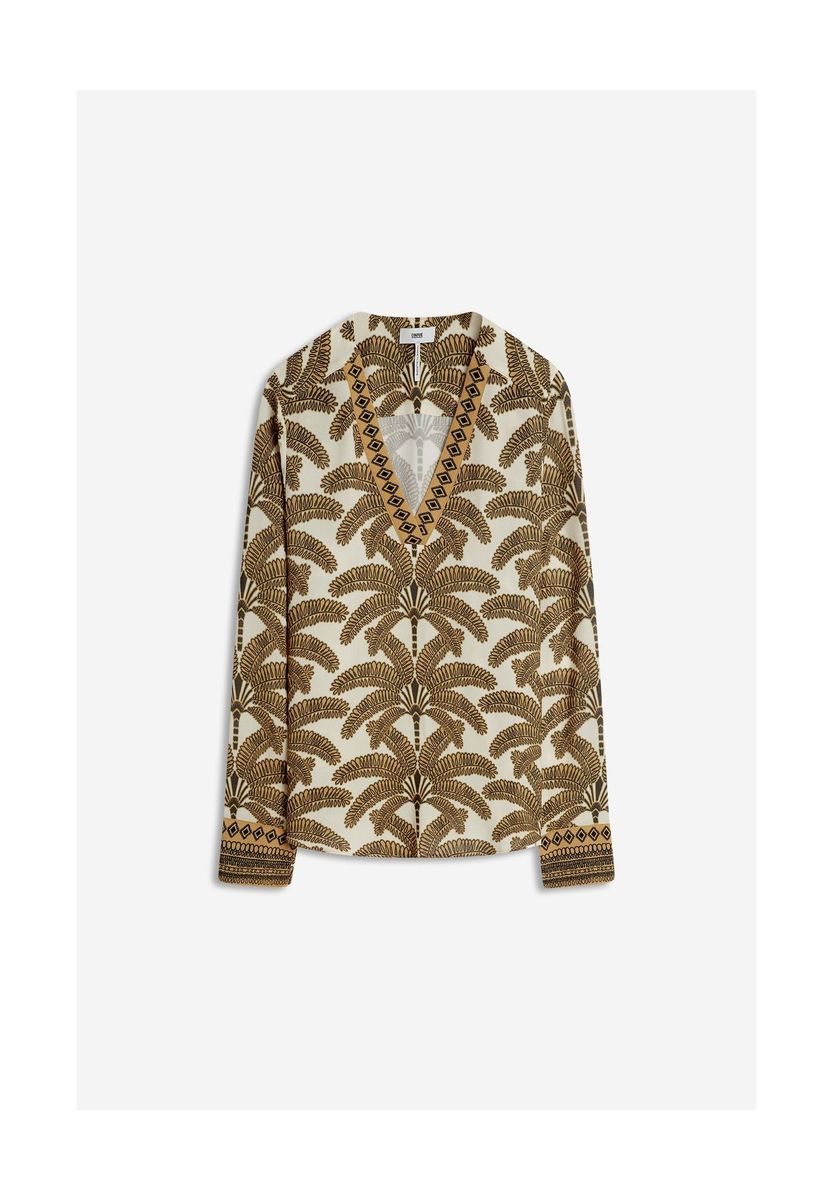 Bluse mit Palmenmuster und V-Ausschnitt
