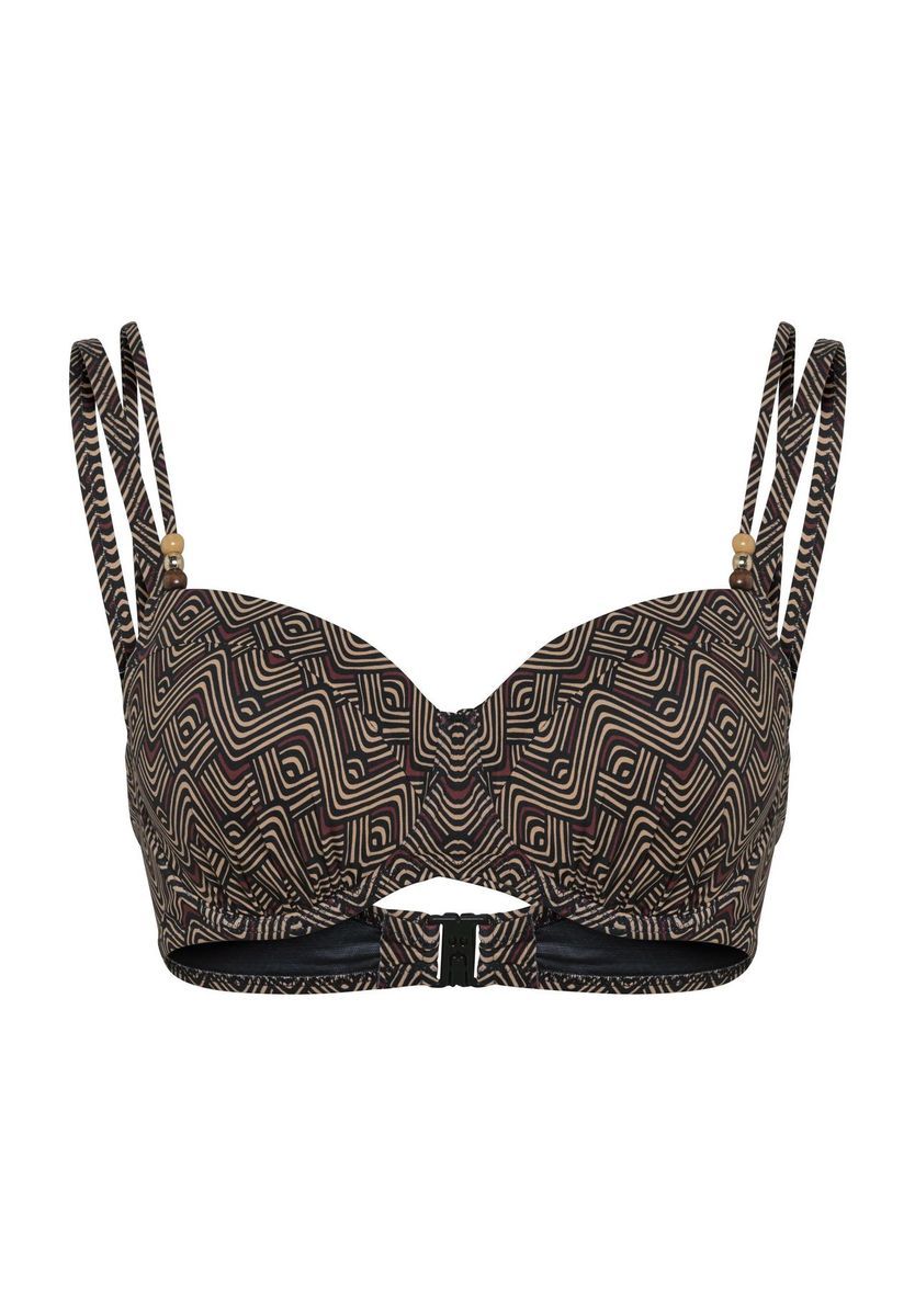 Gemustertes Bügel-Bikini-Oberteil mit Perlen