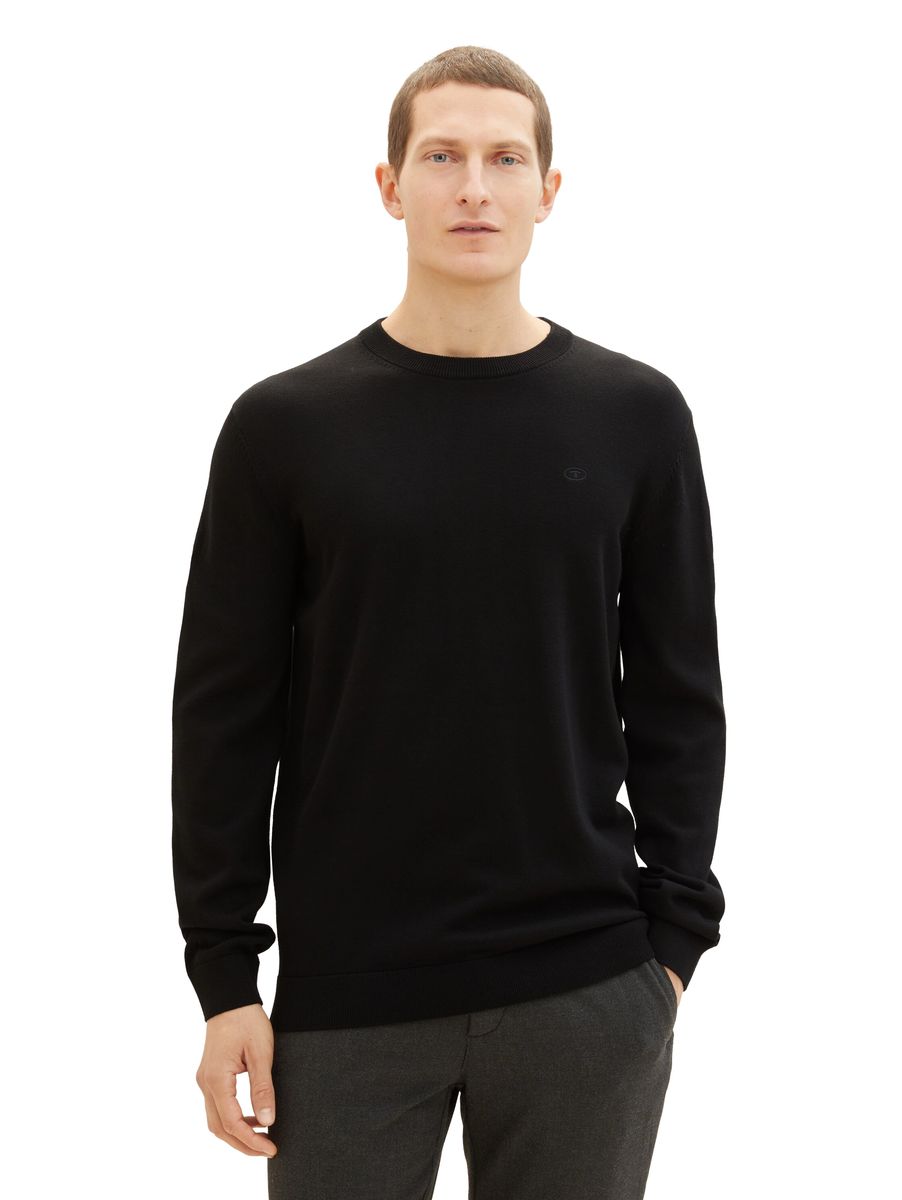 Klassischer Baumwollpullover mit Rundhalsausschnitt