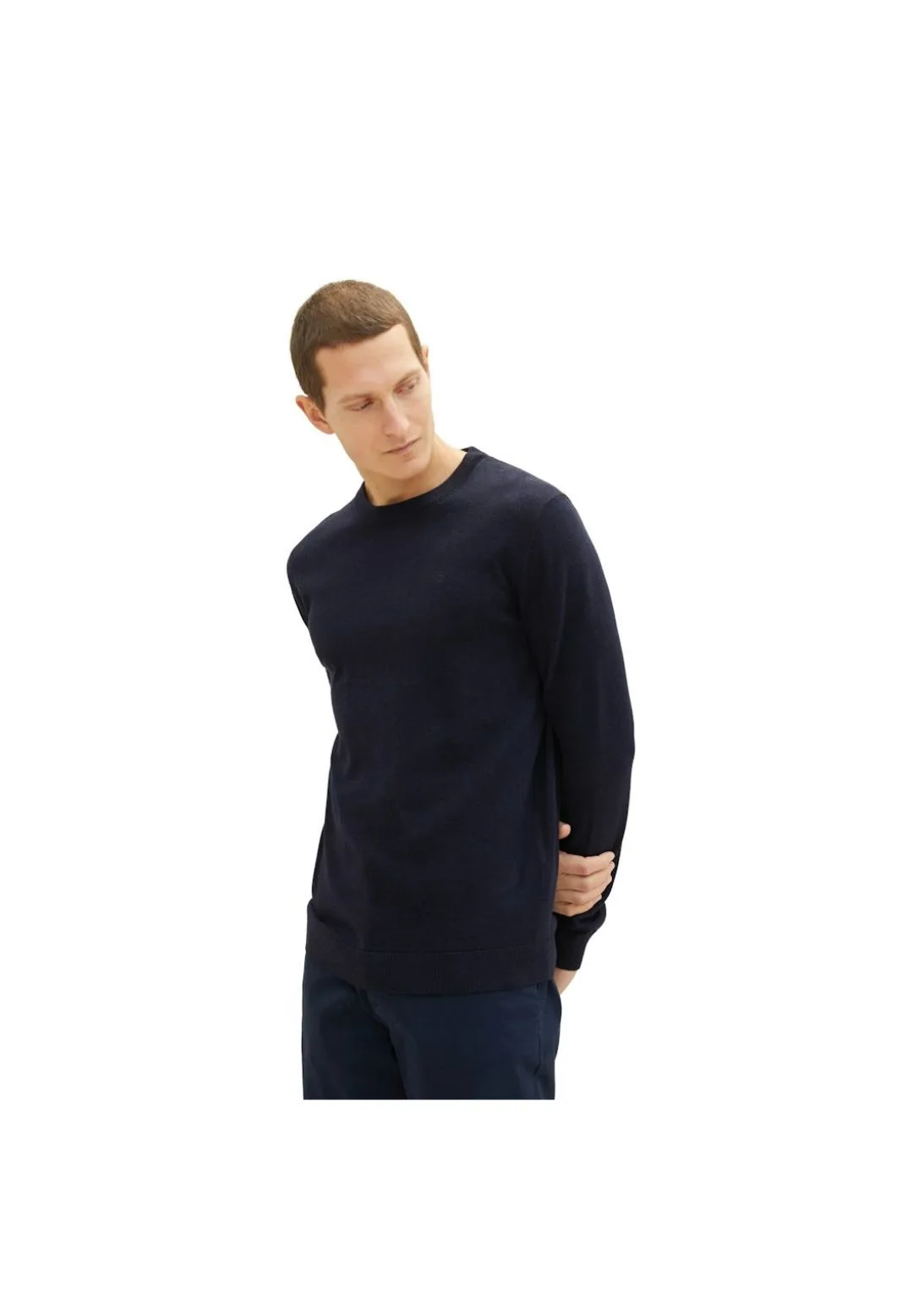 Klassischer Baumwollpullover mit Rundhalsausschnitt