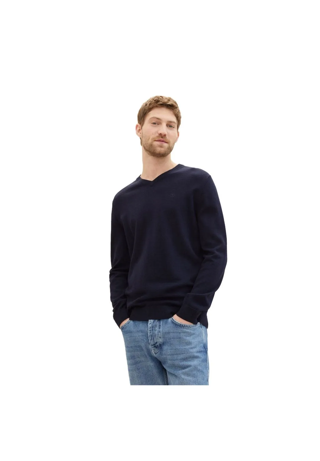 Klassischer Baumwollpullover mit V-Ausschnitt