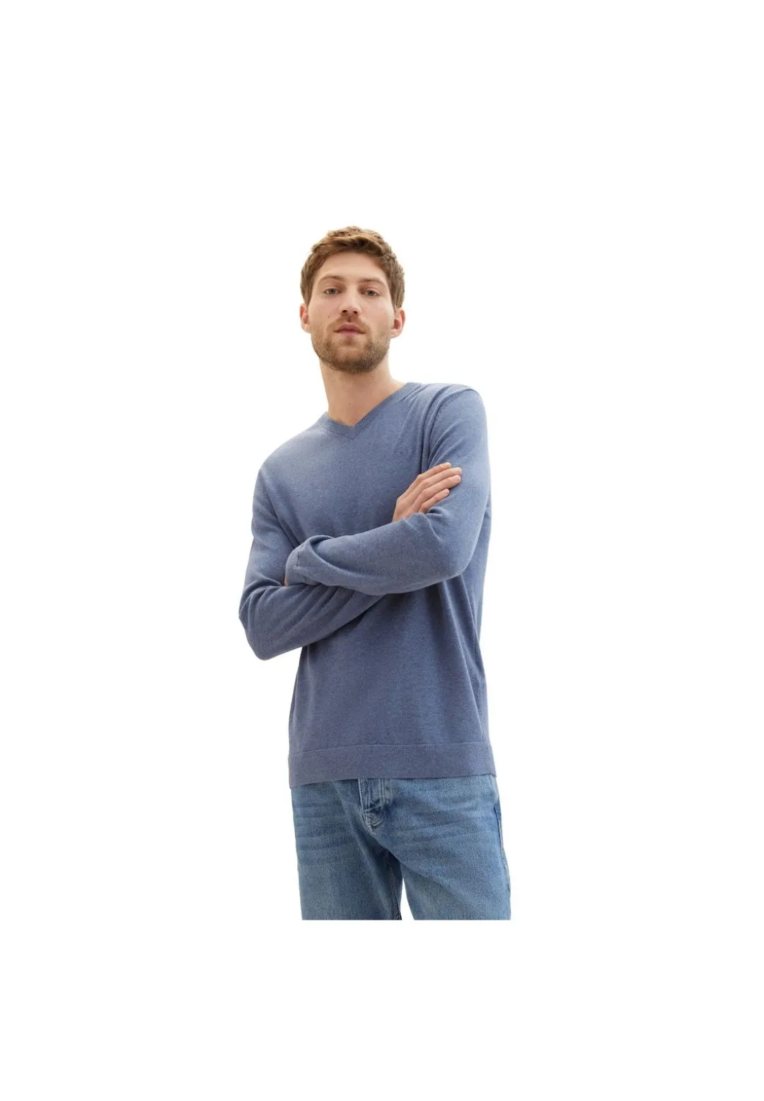 Klassischer Baumwollpullover mit V-Ausschnitt