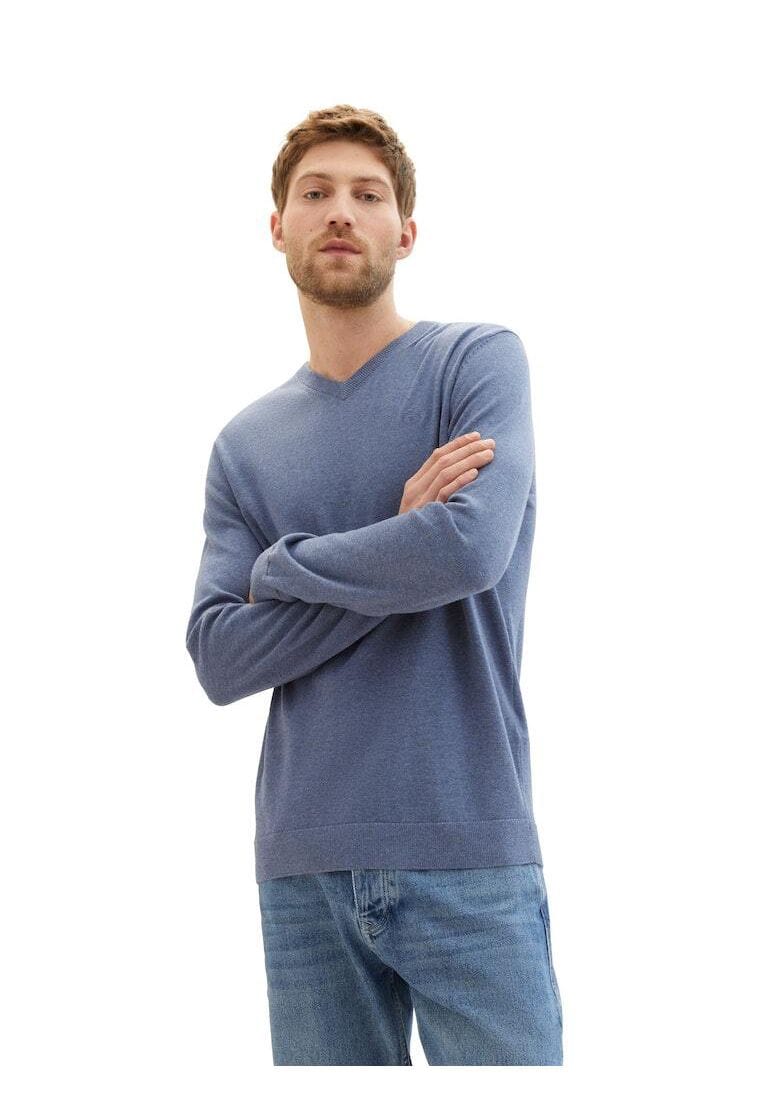 Klassischer Baumwollpullover mit V-Ausschnitt