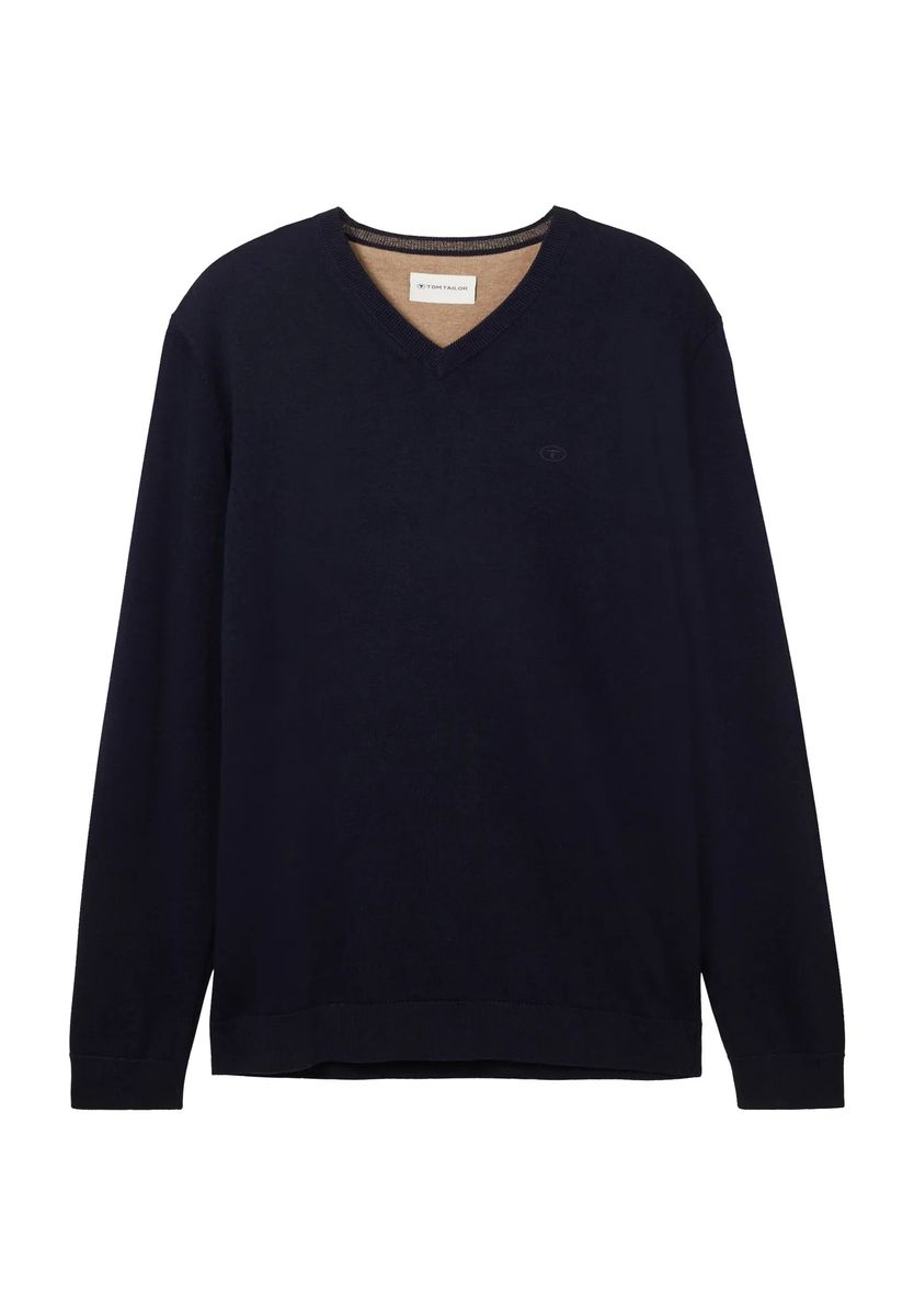 Klassischer Baumwollpullover mit V-Ausschnitt