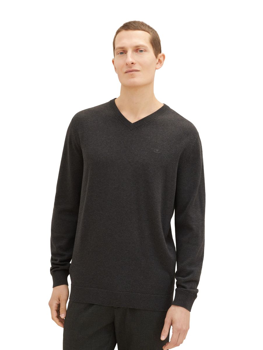 Klassischer V-Ausschnitt Strickpullover aus Baumwolle
