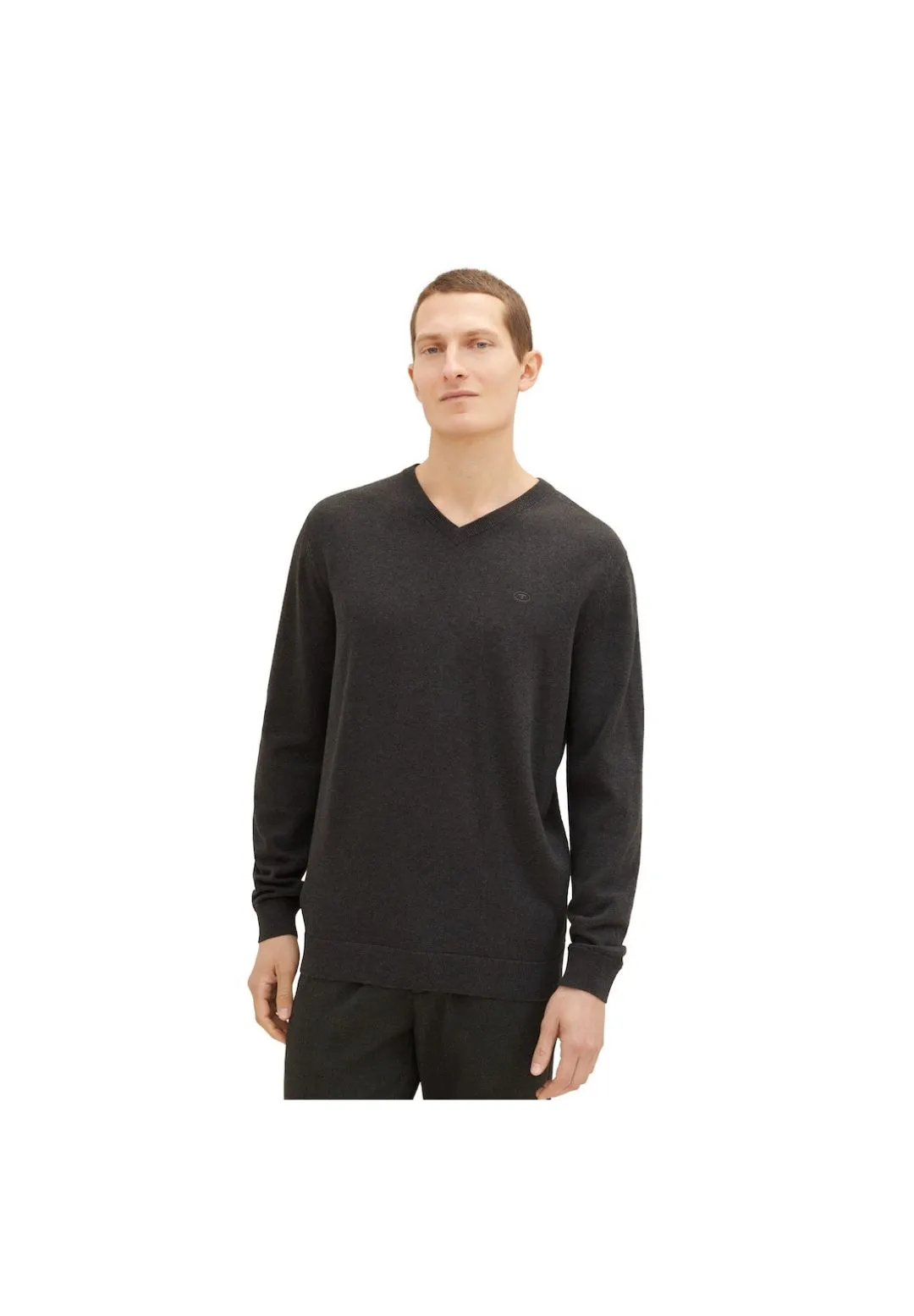 Klassischer Baumwollpullover mit V-Ausschnitt