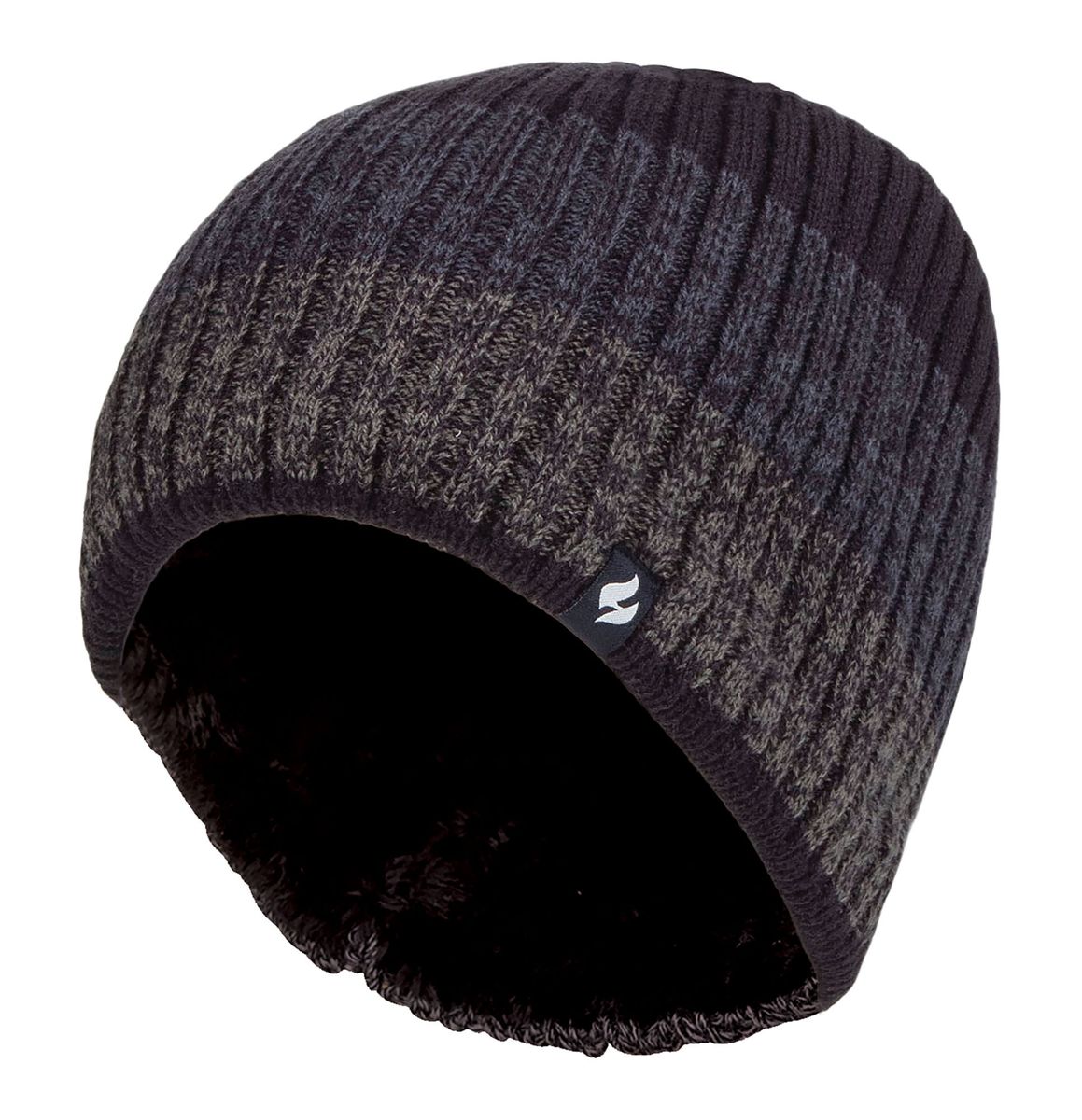 Gestreifte Fleece-gefütterte Rippstrick-Mütze