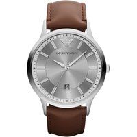 Klassische Lederuhr mit silbernem Zifferblatt