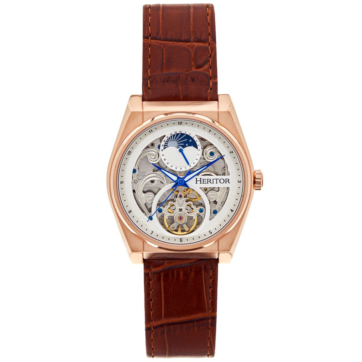 Semi-Skelett Automatikuhr mit Lederarmband