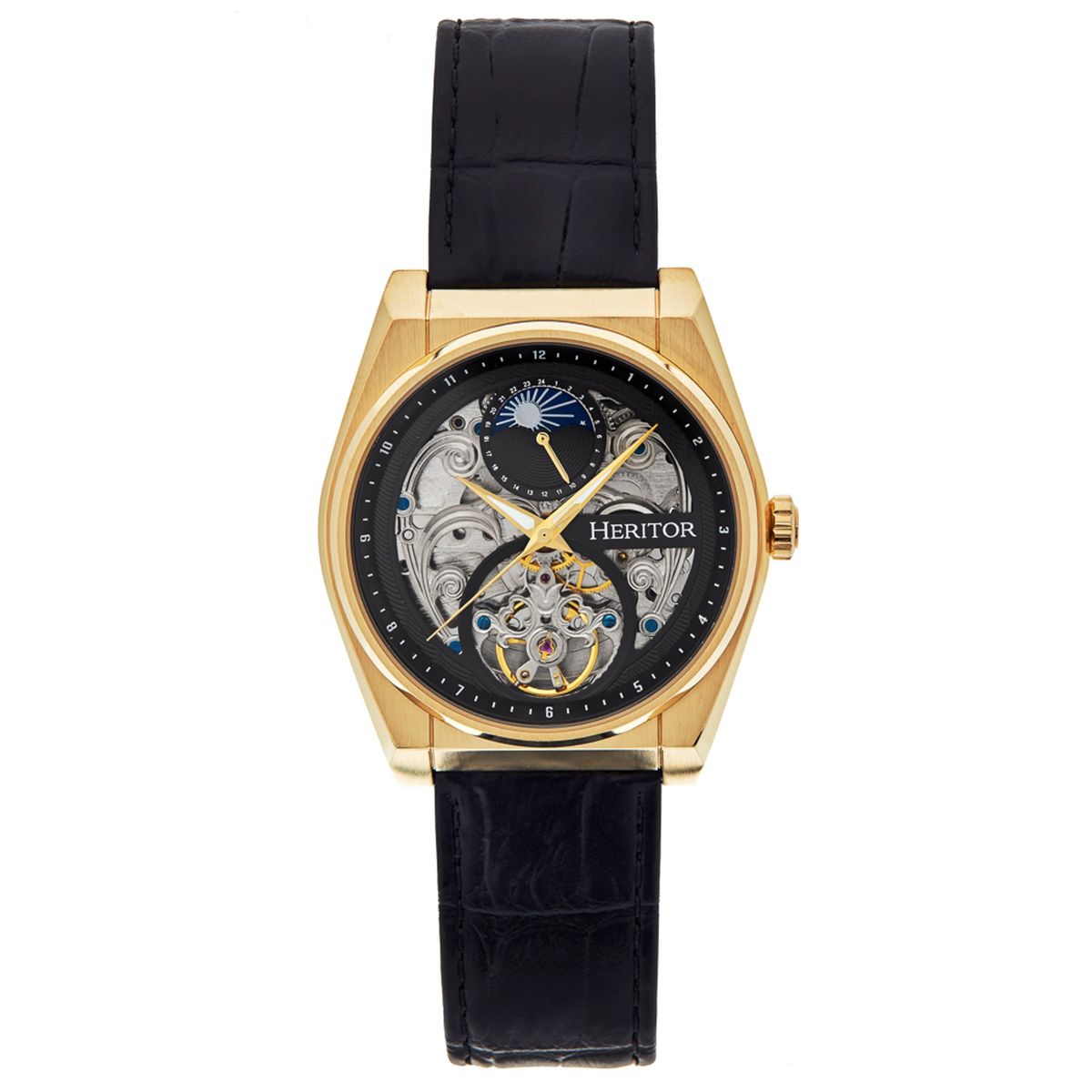 Semi-Skelett Automatikuhr mit Lederarmband