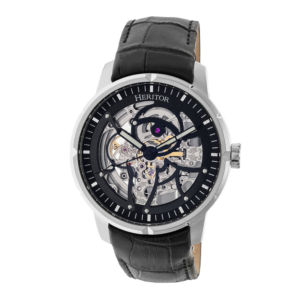 Skelettierte Automatikuhr mit Lederarmband