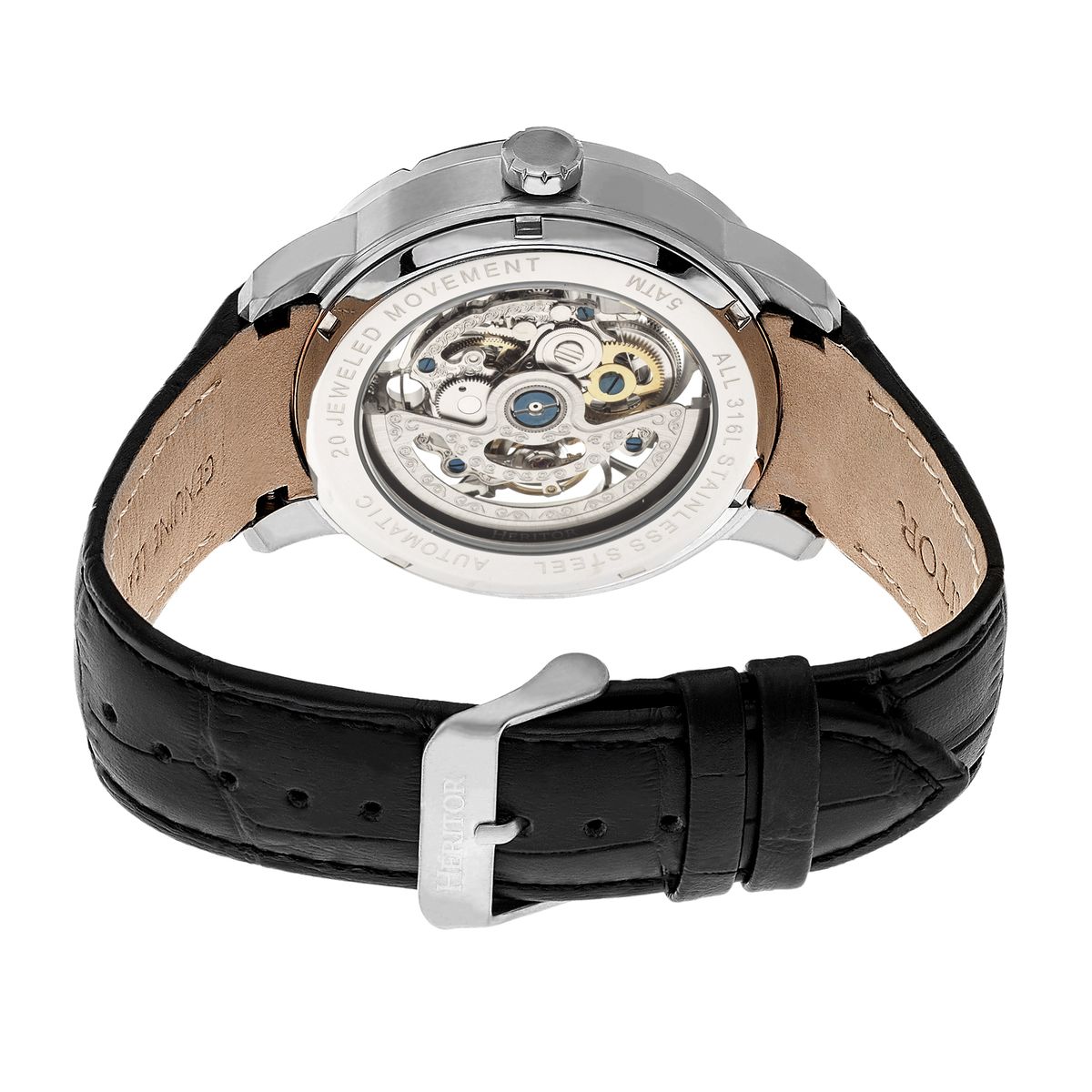 Skelettierte Automatikuhr mit Lederarmband