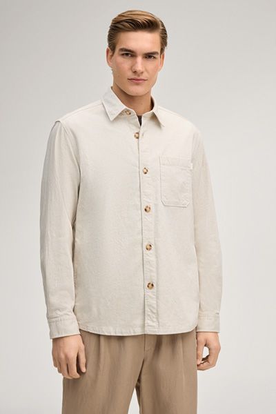 Overshirt Kalan in Offwhite Leinenmischung Langarm mit Knopfleiste