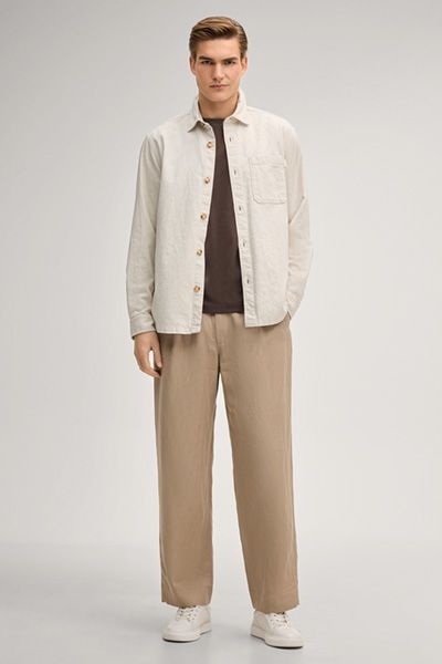 Overshirt Kalan in Offwhite Leinenmischung Langarm mit Knopfleiste