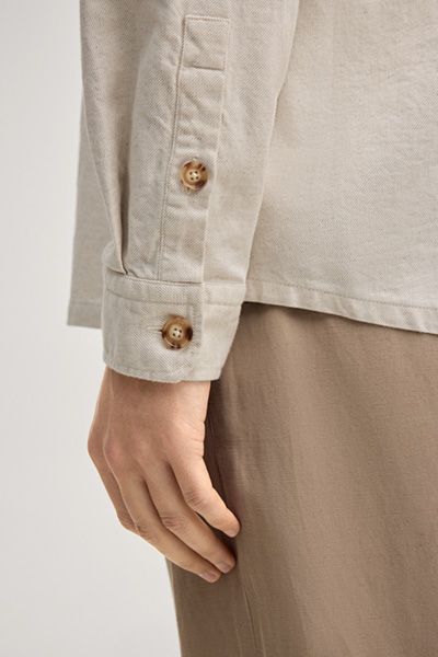 Overshirt Kalan in Offwhite Leinenmischung Langarm mit Knopfleiste