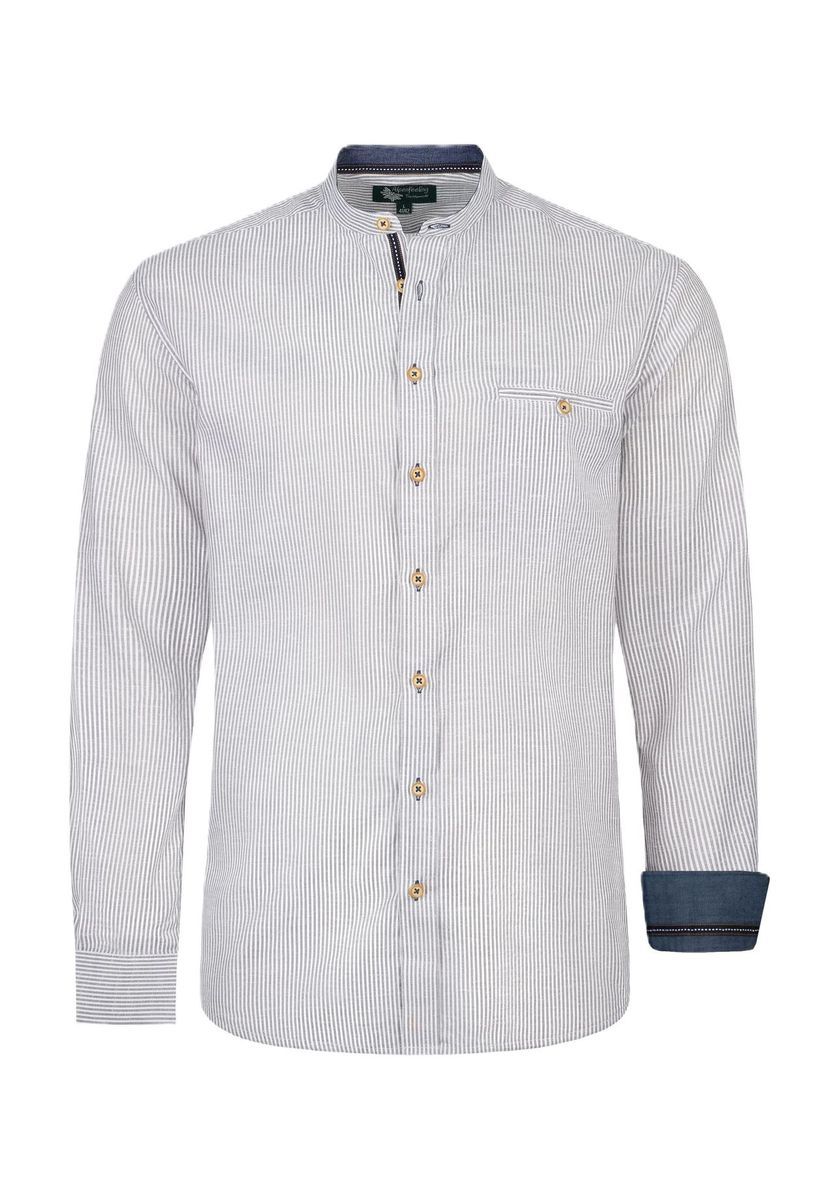 Gestreiftes Baumwollhemd mit Stehkragen