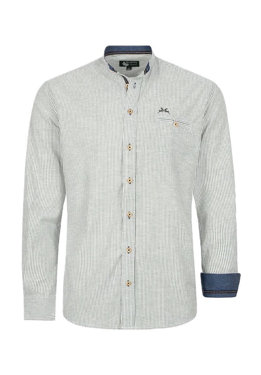 Gestreiftes traditionelles Baumwollhemd mit Stehkragen