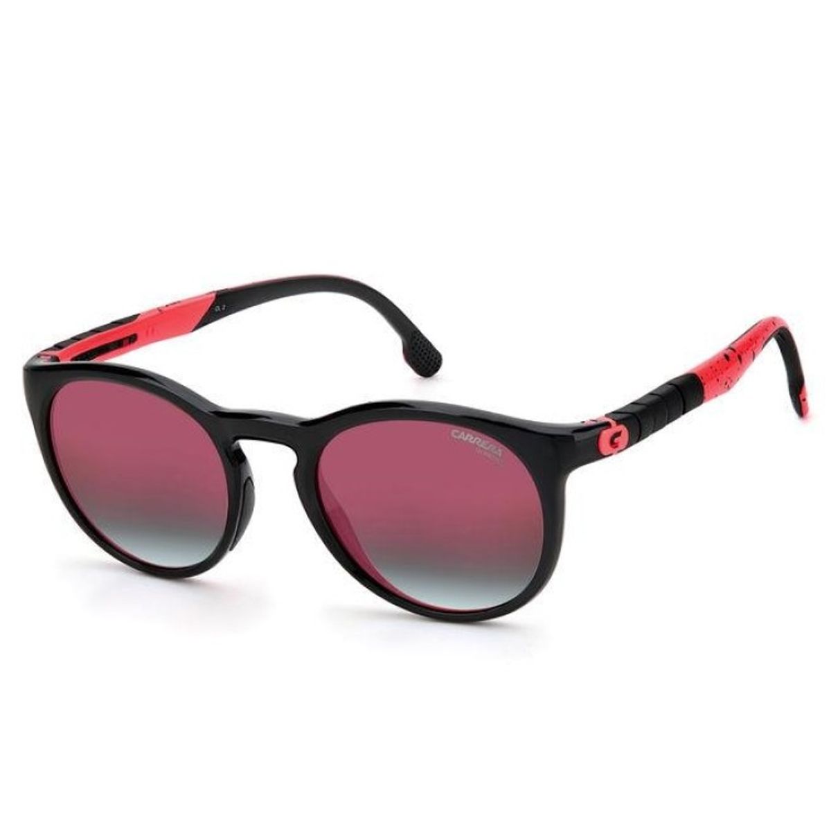 Runde Acetat-Sonnenbrille mit strukturierten Bügeln