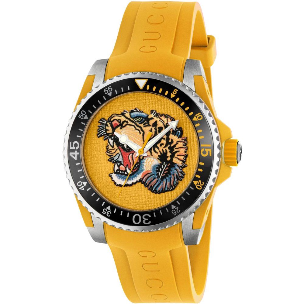 Taucheruhr mit besticktem Tiger-Motiv