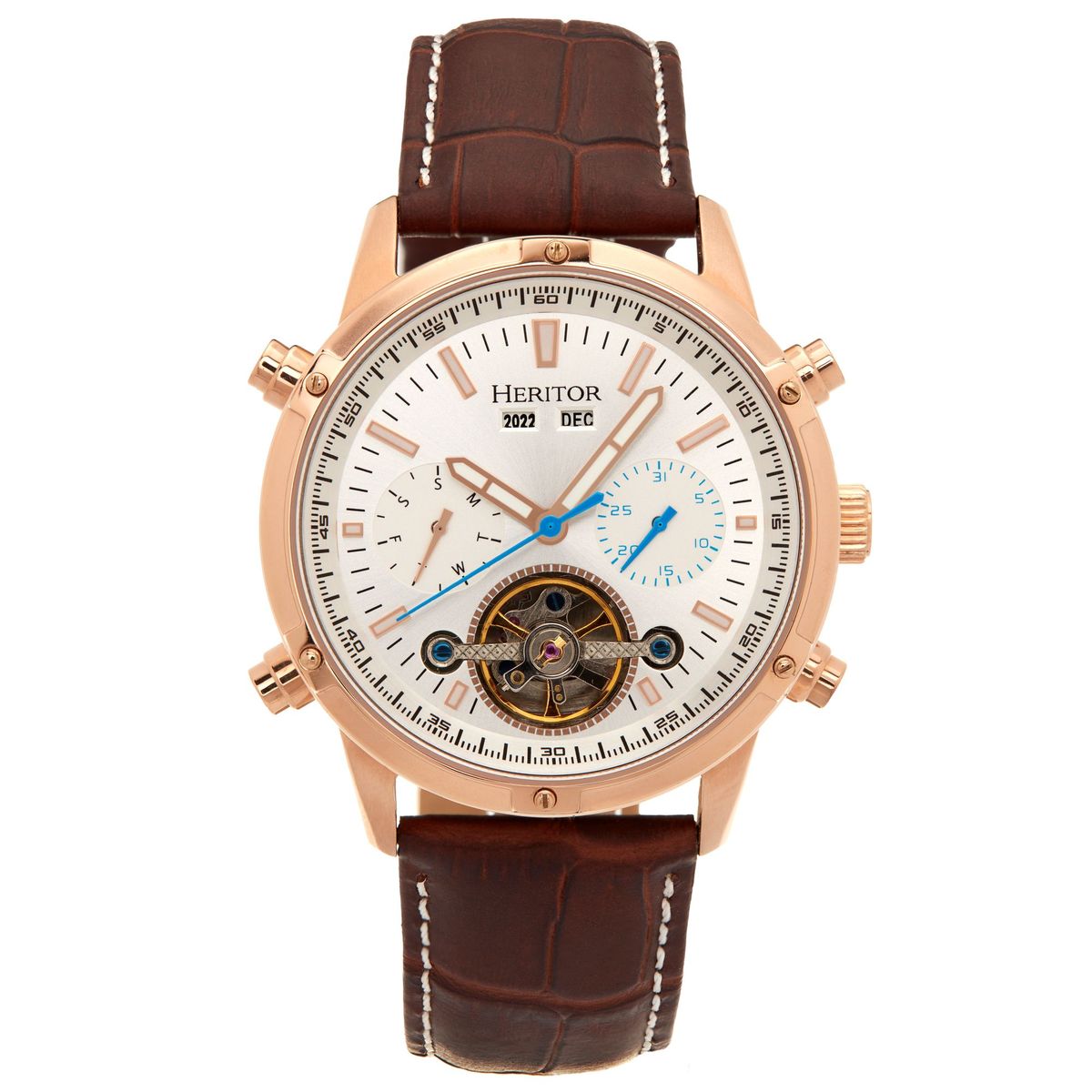 Automatikuhr mit Lederarmband und Halbskelett-Design