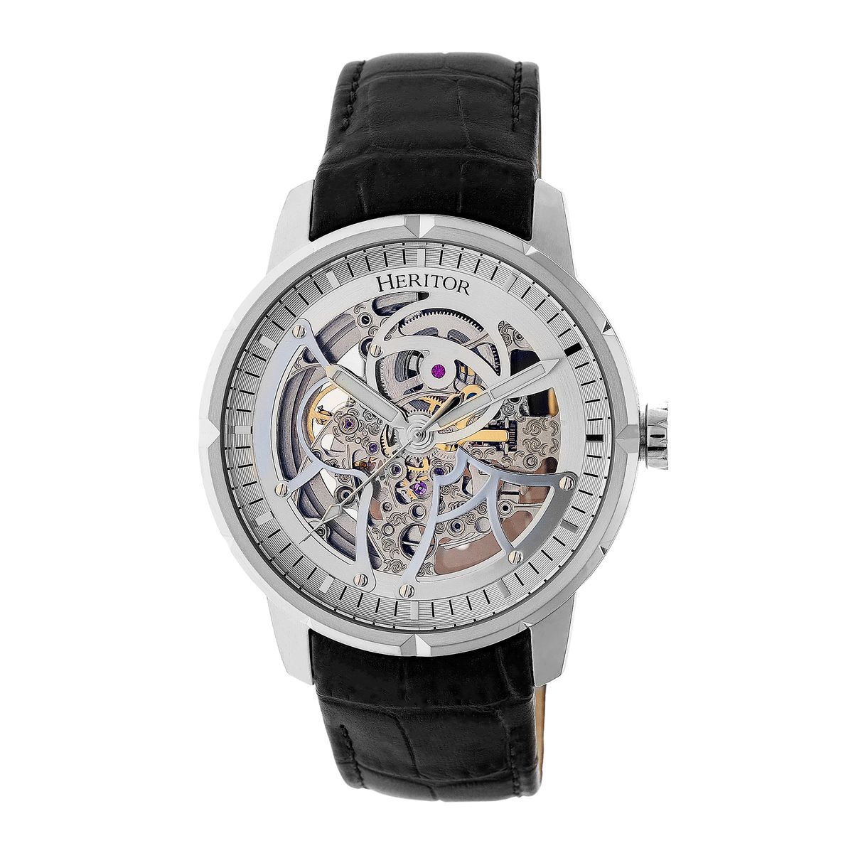 Automatische Skelettuhr mit Lederarmband