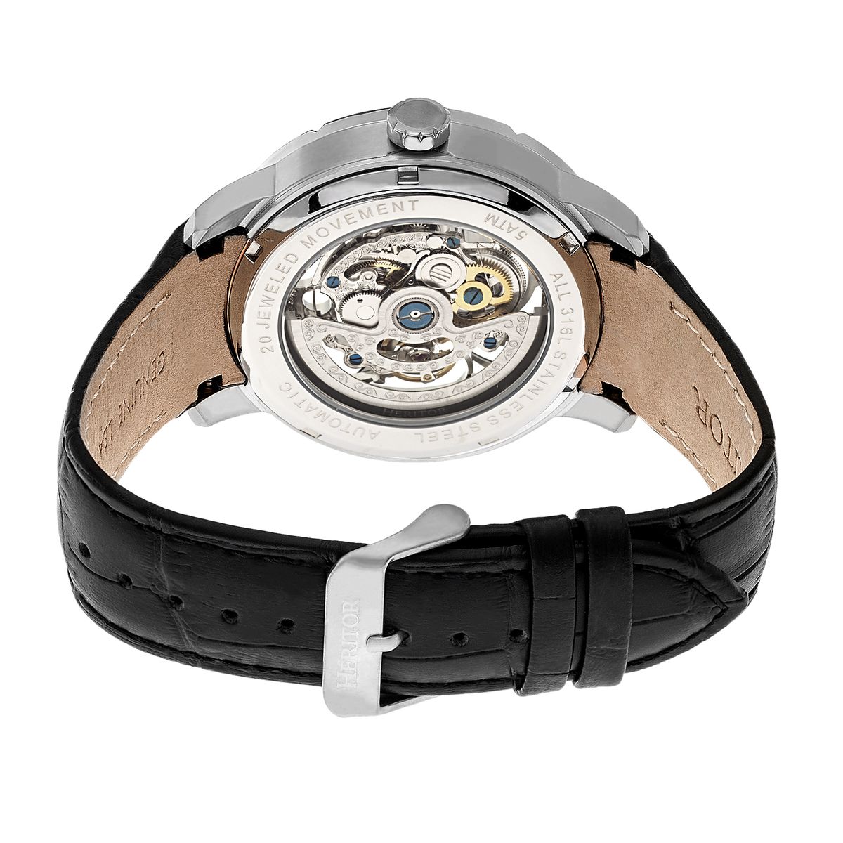 Automatische Skelettuhr mit Lederarmband