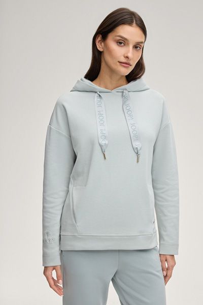 Joop! Hellblauer Baumwollmix-Hoodie mit Logo-Kordelzug