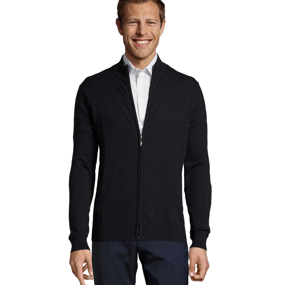 Strickjacke mit Stehkragen und Reißverschluss